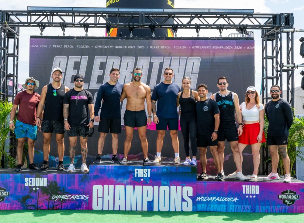 Athletes celebrating on the podium at Wodapalooza